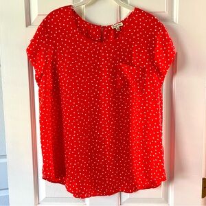 Lily White Coral Blouse with White Polka Dot